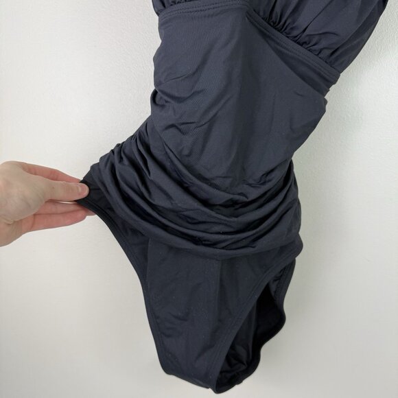 La Blanca Island Goddess High Neck Keyhole One Piece Swimsuit Black Size 8 - Picture 4 of 10